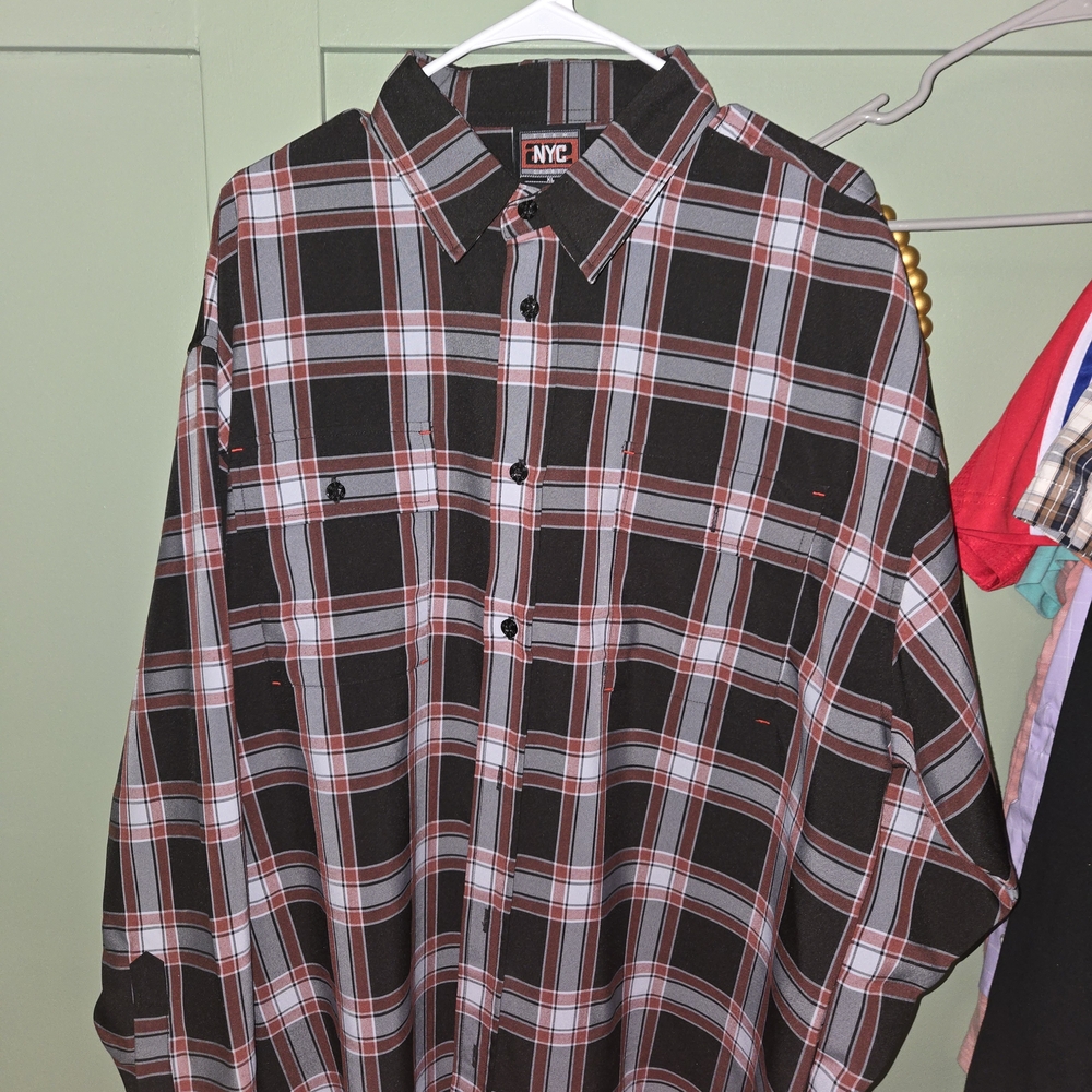 NYC Men's Black and Red Plaid Shirt